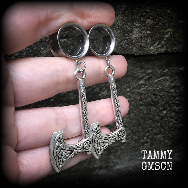 Viking axe tunnel earrings