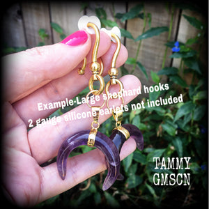 Amethyst earrings-Gemstone crescent moon earrings