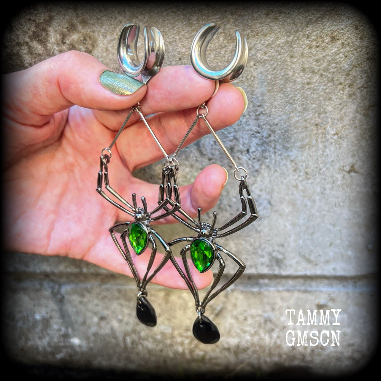 Oversized spider earrings-Insect gauged earrings