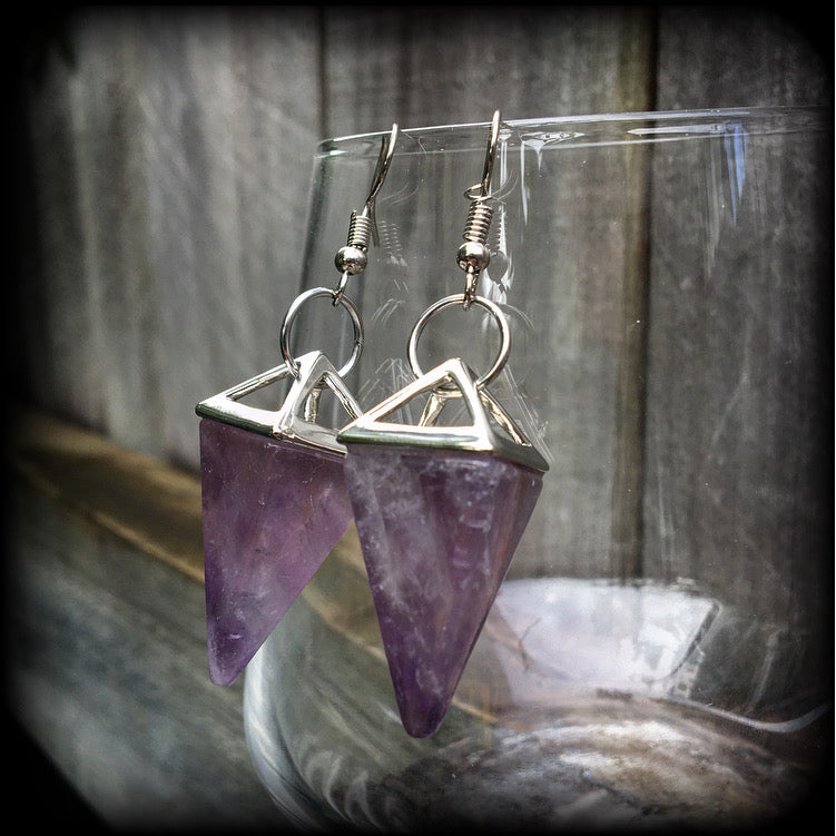 Amethyst earrings-Pyramid earrings