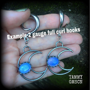 Crescent moon and opalite gauged earrings