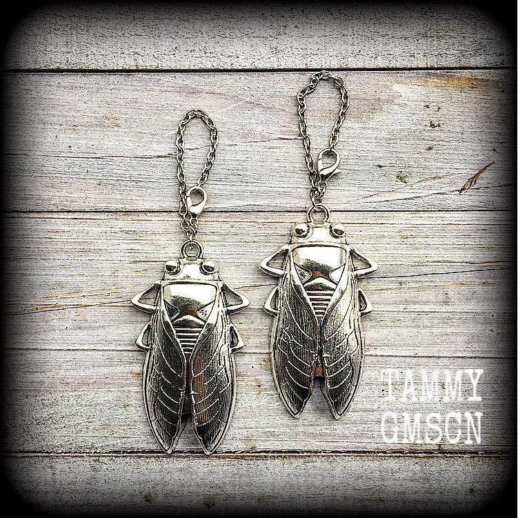 Silver cicada tunnel dangles 