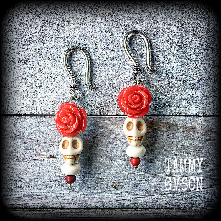 Day of the dead Rose and skull earrings