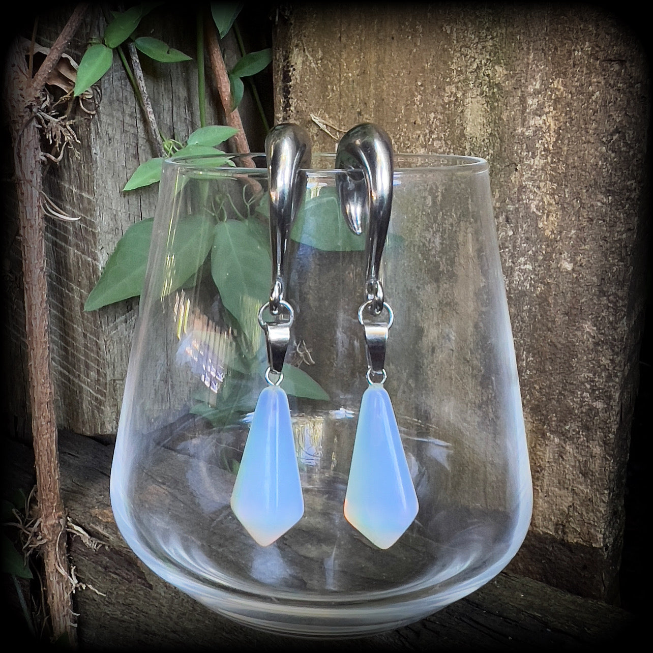 Opalite gauged earrings