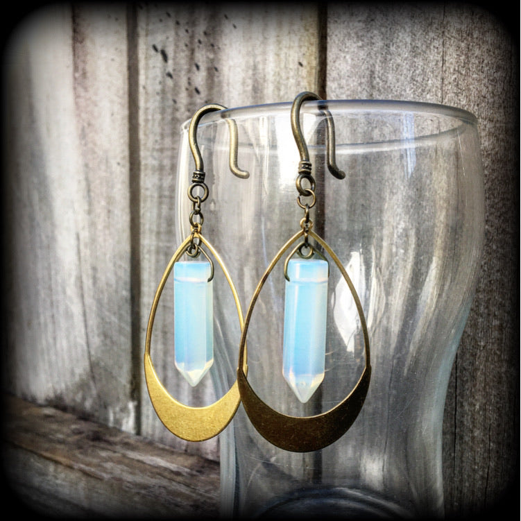 Opalite and brass teardrop ear hangers