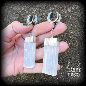 Selenite gauged earrings-Cradles