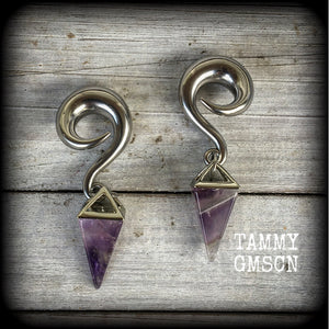 Amethyst gauged earrings