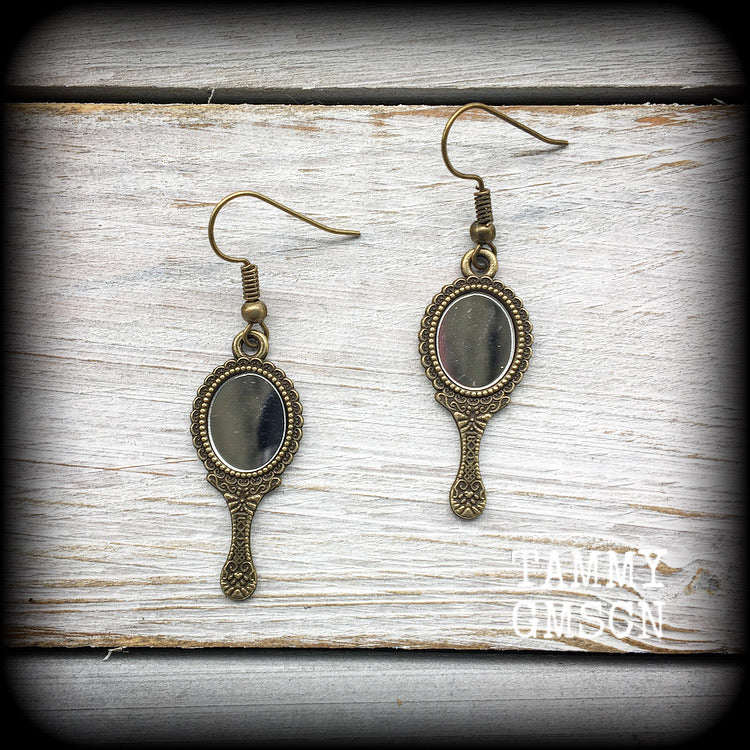 Bronze mirror earrings-Antique bronze earrings