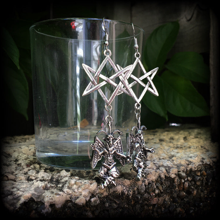 Baphomet earrings-Unicursal hexagram earrings
