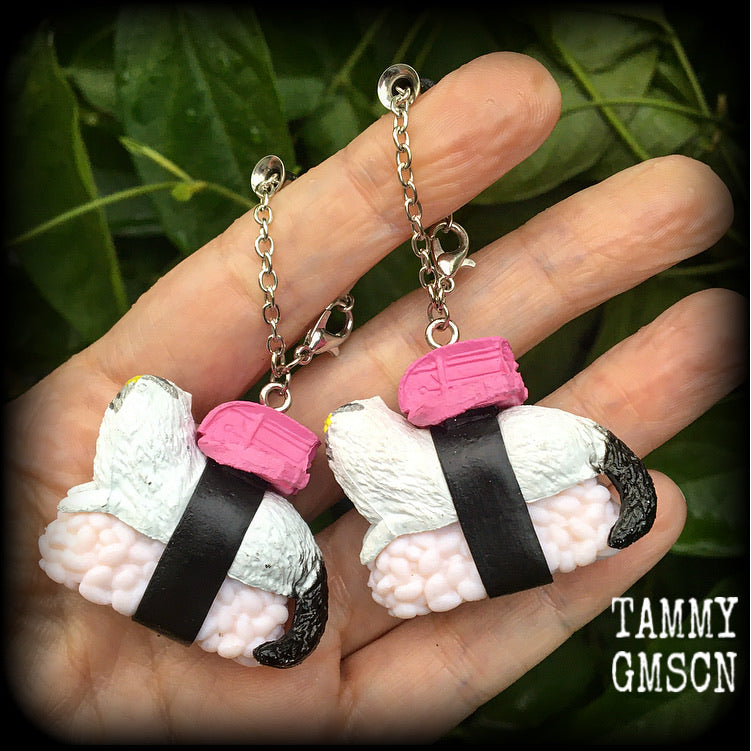 Sushi cat earrings-Plug friendly earrings