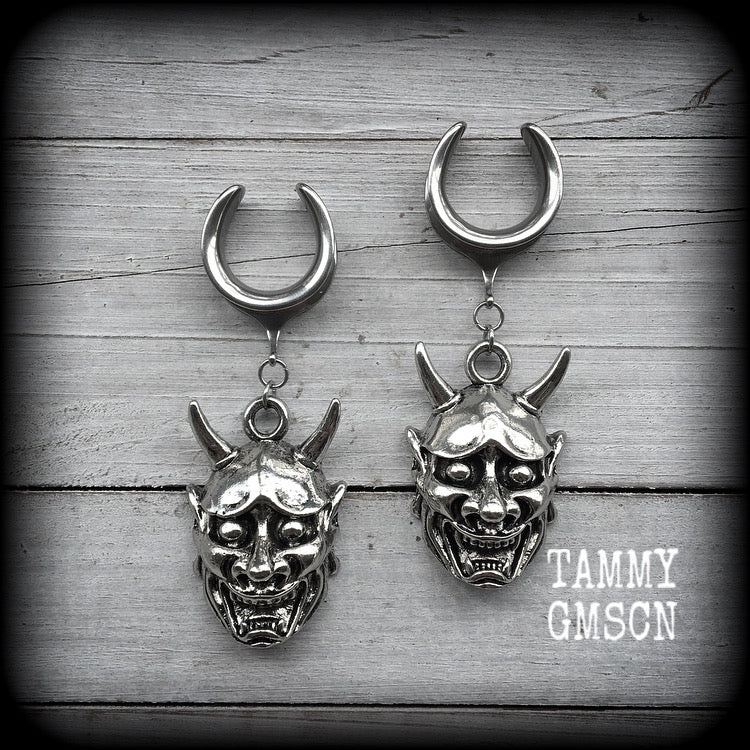 Hannya mask gauged earrings