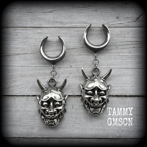 Hannya mask gauged earrings