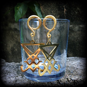 Sigil of Lucifer gauged earrings Satanic earrings Evil jewelry Occult ear weights Ear hangers Ear gauges 6 gauge ear weights Church of Satan Body jewelry Stretched ears Lobes Occult jewelry 4mm 6mm 8mm 10mm 12mm 14mm 16mm 19mm 22mm 25mm 28mm 30mm 