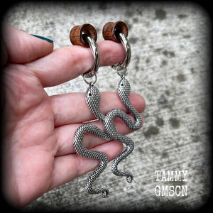 Silver snake gauged hoop earrings-Snap rings