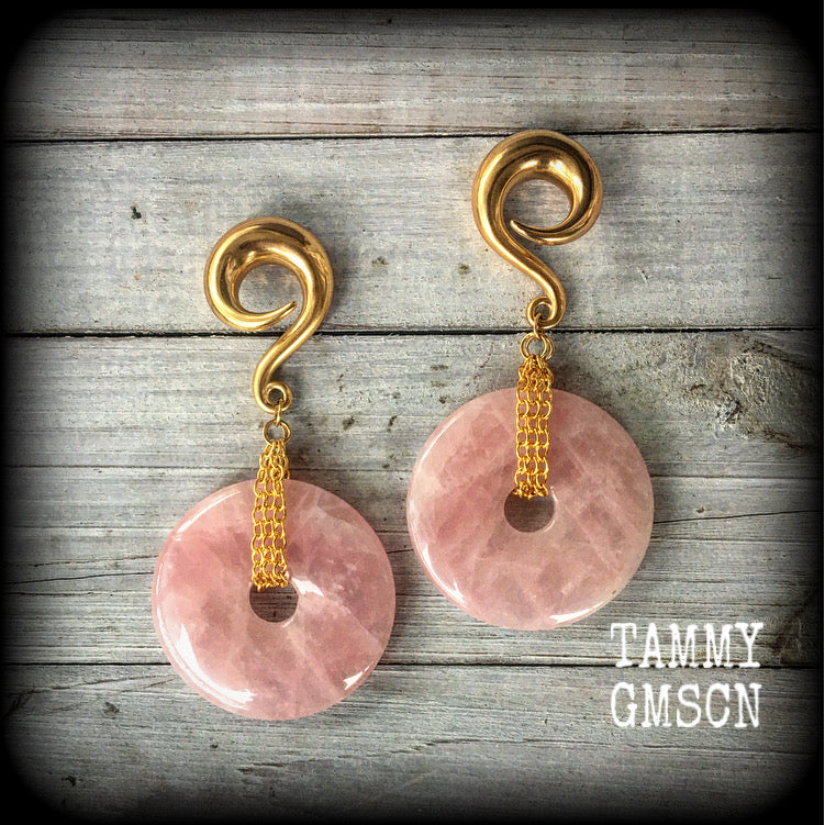 Rose quartz ear weights-Gauged earrings