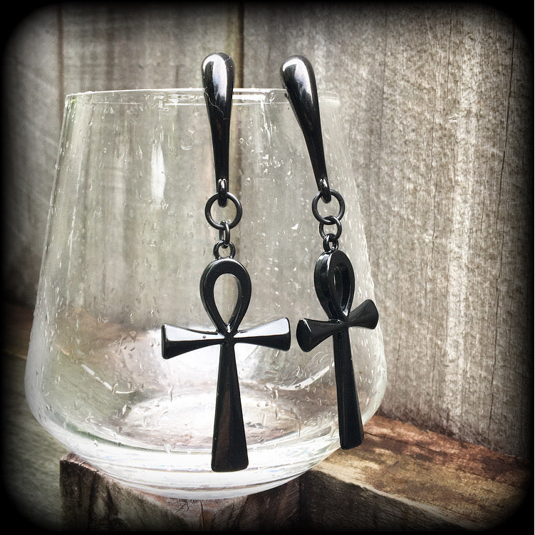 Ankh gauged earrings-Egyptian jewelry