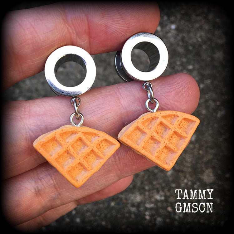 Waffles Waffle earrings Pastries Pastry earrings Food earrings Food jewellery Tunnels Plugs Ear gauges Gauged earrings Stretched ears Stretched lobes Body jewellery