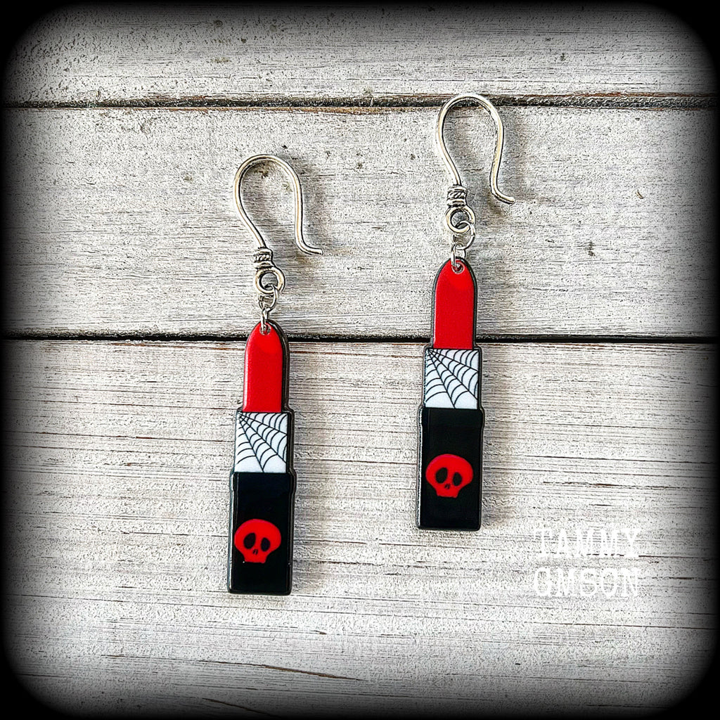 Goth lipstick earrings-Halloween earrings