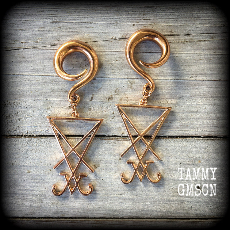 Sigil of Lucifer gauged earrings