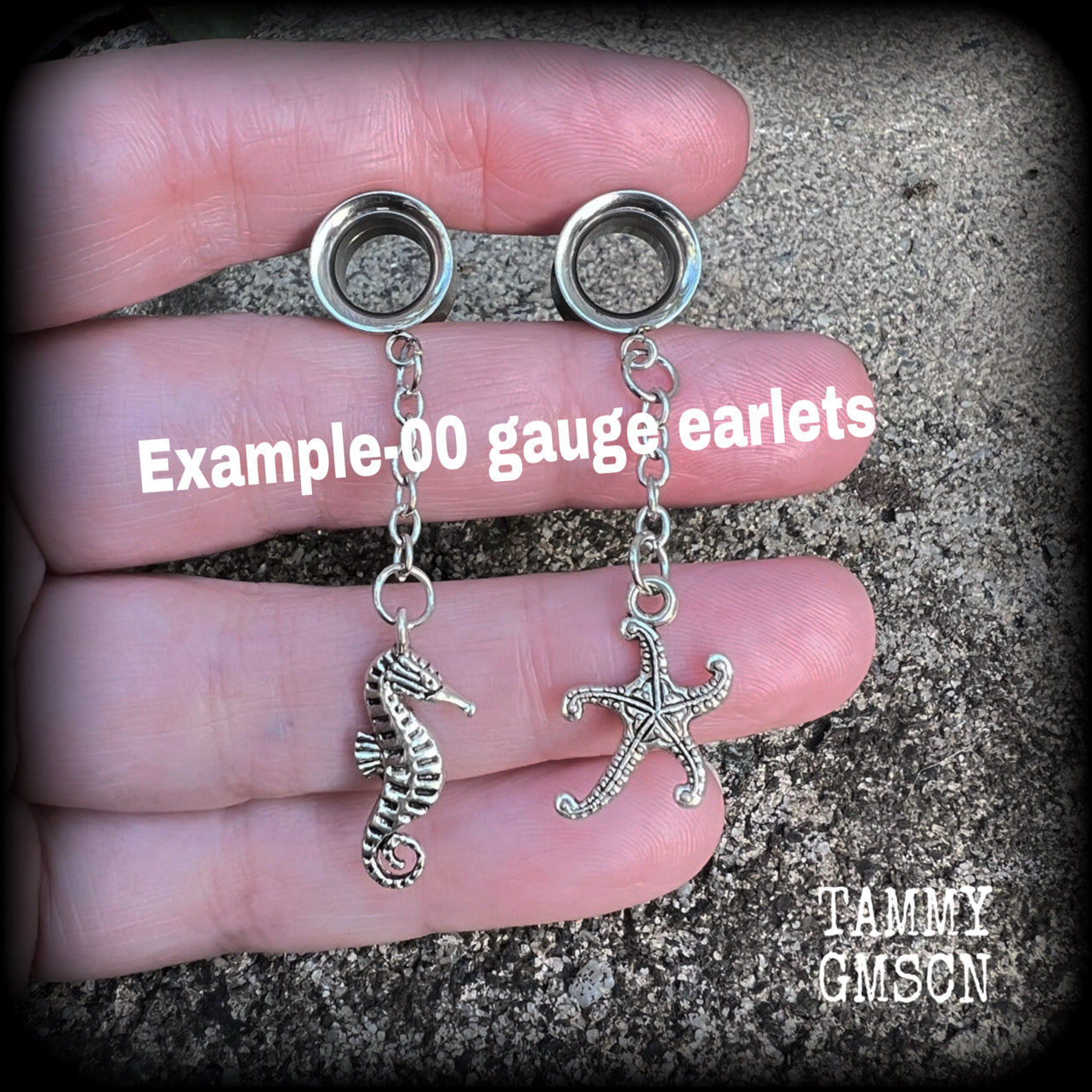 Seahorse and starfish tunnel earrings