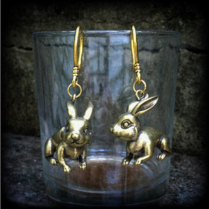 Brass rabbit gauged earrings