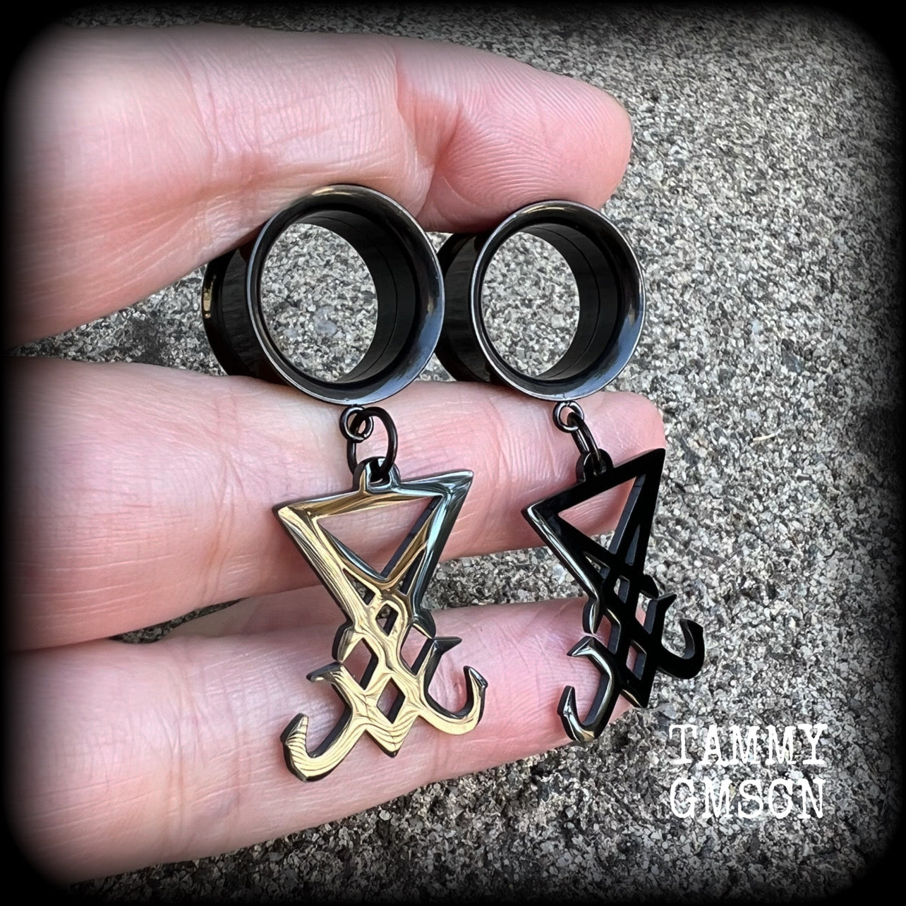 Sigil of Lucifer tunnel earrings