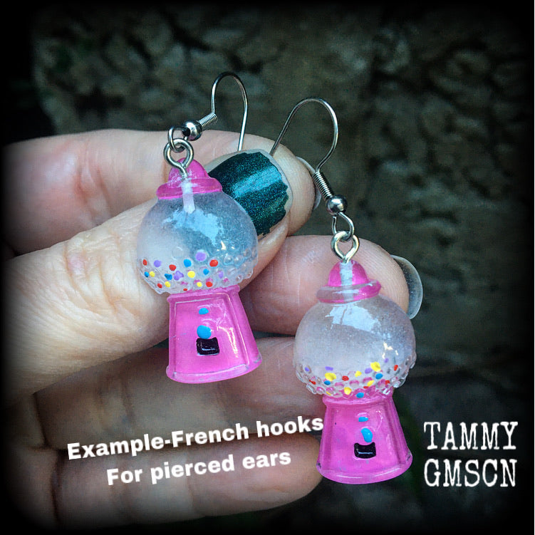 Gumball machine earrings Lolly earrings Bubble gum earrings Candy earrings Candy dispenser Lollies Pierced ears Tunnels Plugs Ear gauges Gifts for girls Party favours Stocking stuffers Pink earrings Cute earrings Earrings for girls