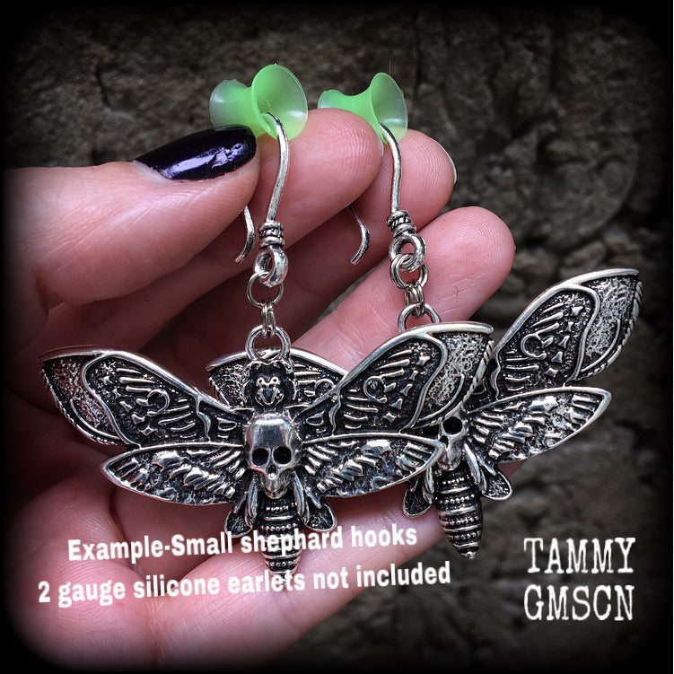 Deaths head moth earrings-Tunnel friendly earrings