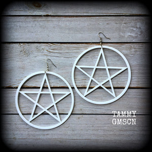 White goth oversized pentagram earrings