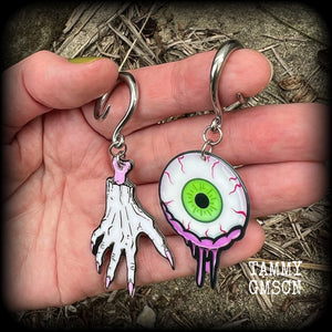 Zombie eyeball gauged earrings-Halloween earrings