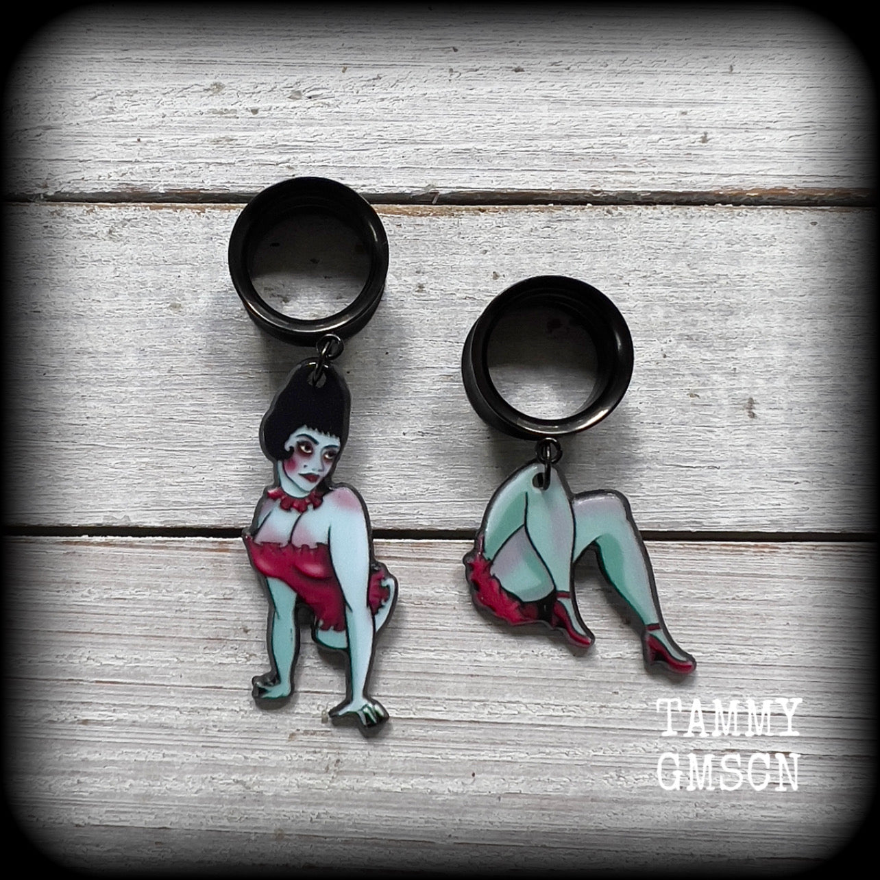 Beetlejuice earrings-Magicians assistant tunnel earrings