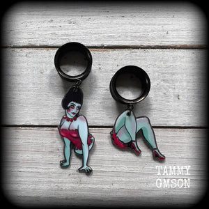 Beetlejuice earrings-Magicians assistant tunnel earrings