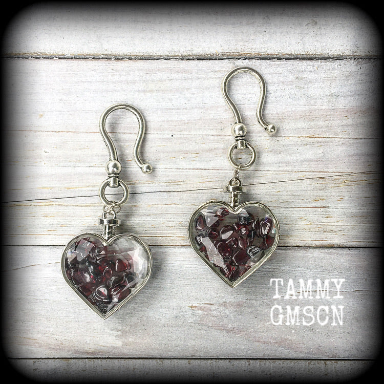 Garnet heart earrings-Ear hangers