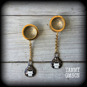 Quirky cat tunnel earrings-Tunnel dangles