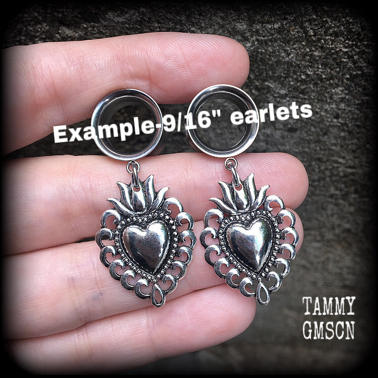 Sacred heart tunnel earrings