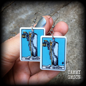 The Hermit Tarot card earrings Tarot cards Chiromancy Palmistry Tarot jewellery Occult jewellery Esoteric jewelry Pierced ears Stretched lobes
