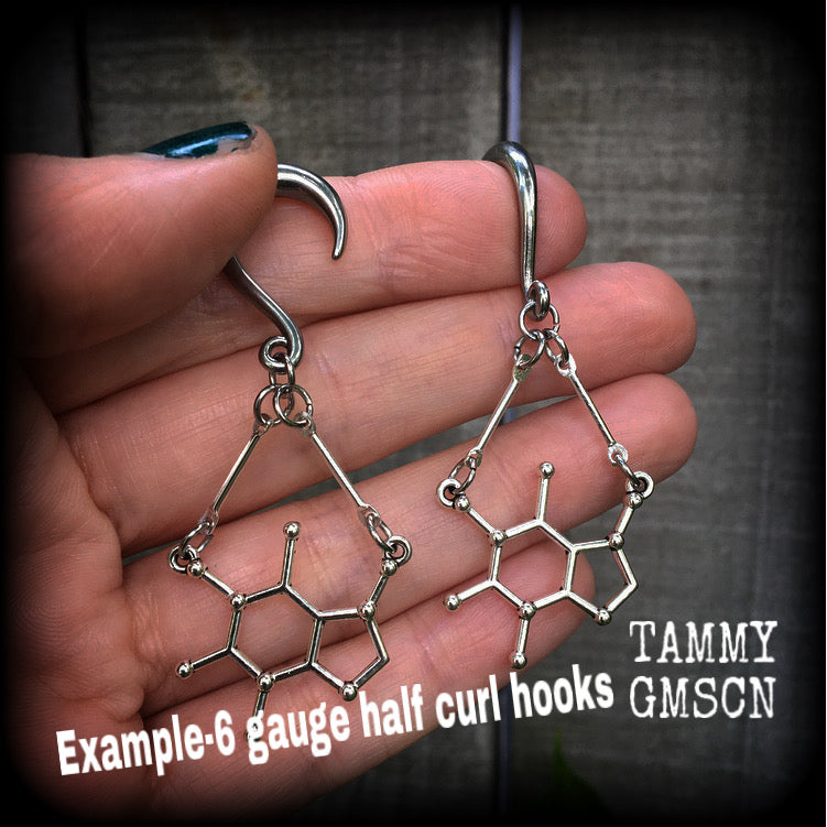 Caffeine molecule gauged earrings