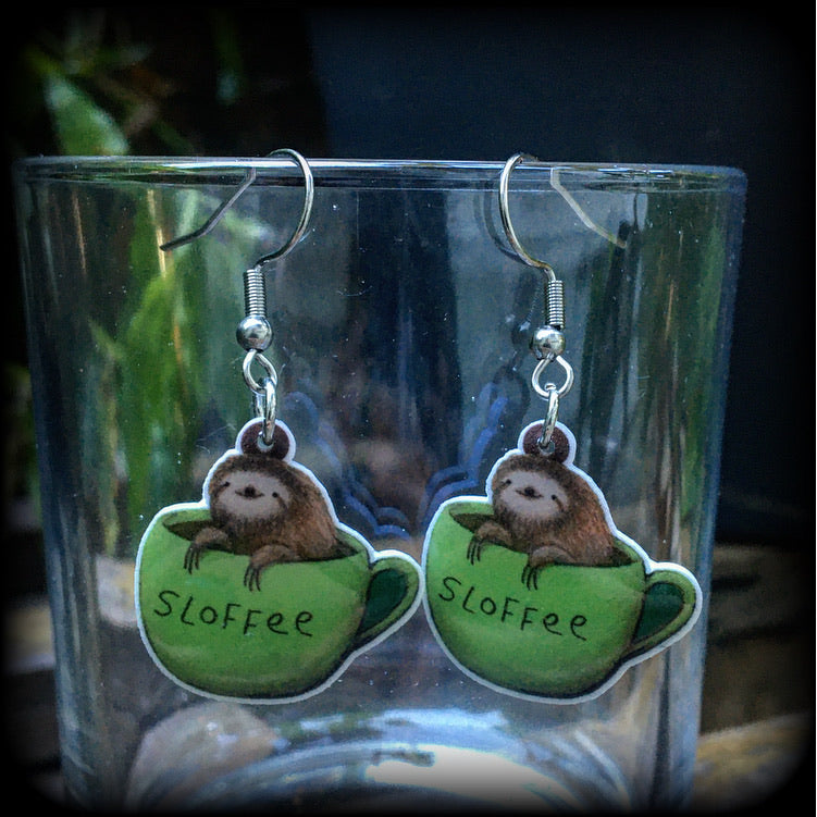 Sloth earrings Coffee cup earrings Animal earrings Sloth jewelry Coffee earrings Animal jewelry Cake earrings Pet earrings Cute earrings Quirky earrings Unique earrings Gifts for girls Gifts for her Stocking stuffers Christmas gifts Secret Santa