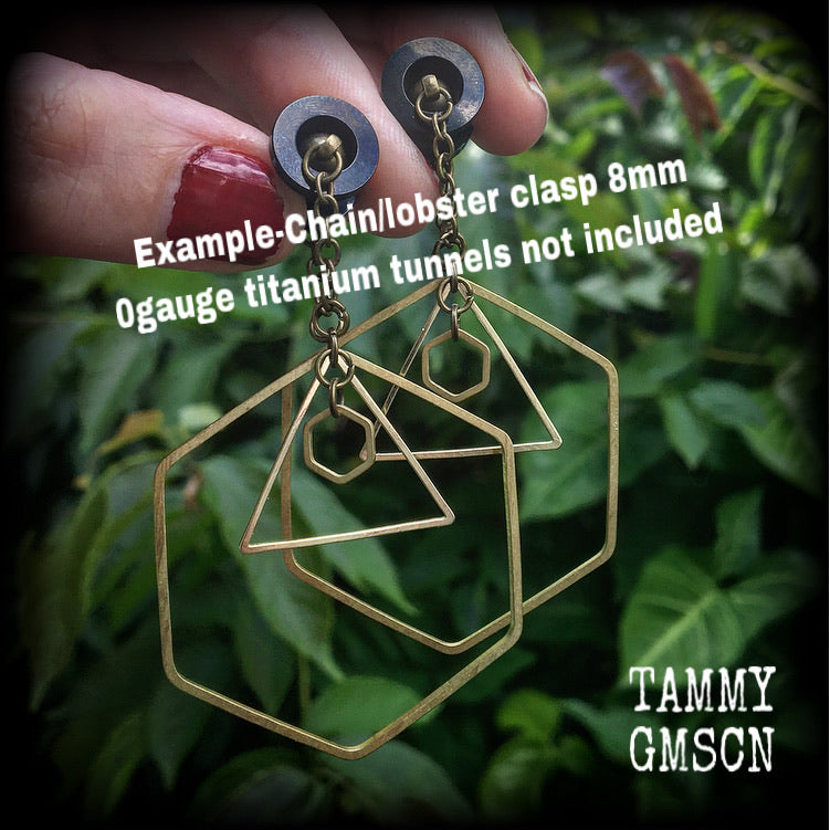 Geometric earrings Ear hangers Tunnel earrings 0 gauge tunnel dangles Body jewelry Stretched ears Stretched lobes Sacred geometry 