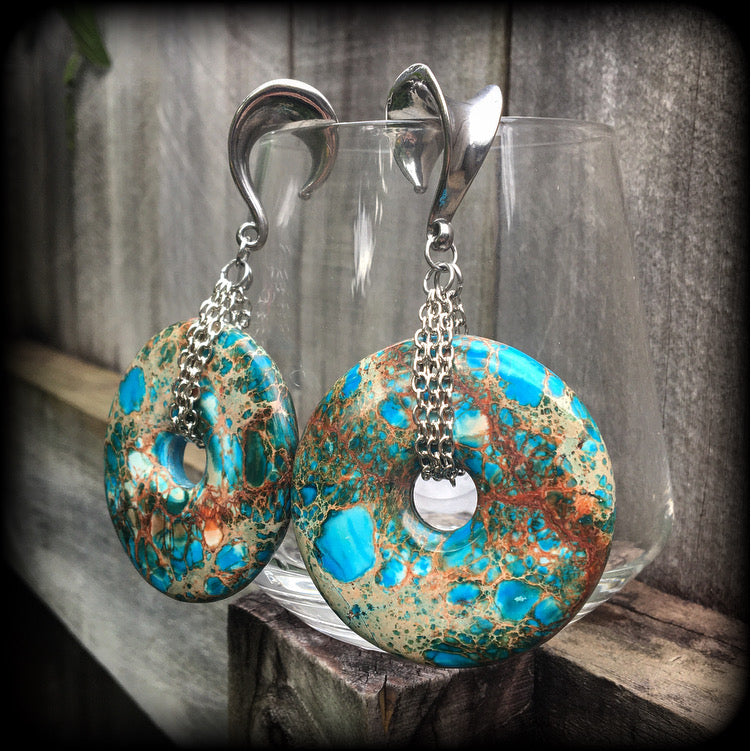 Turquoise ocean jasper ear weights-Gauged earrings