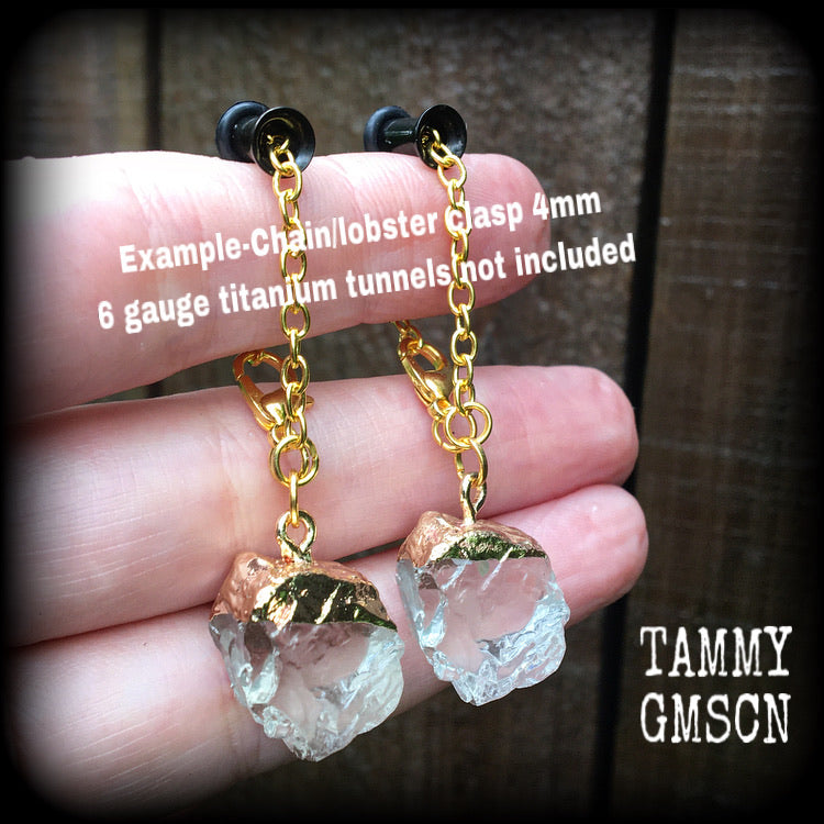 Faux clear quartz tunnel dangles