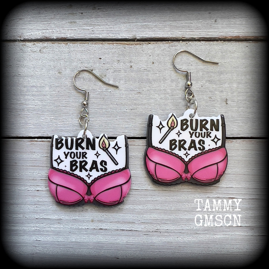 Burn your bra earrings 