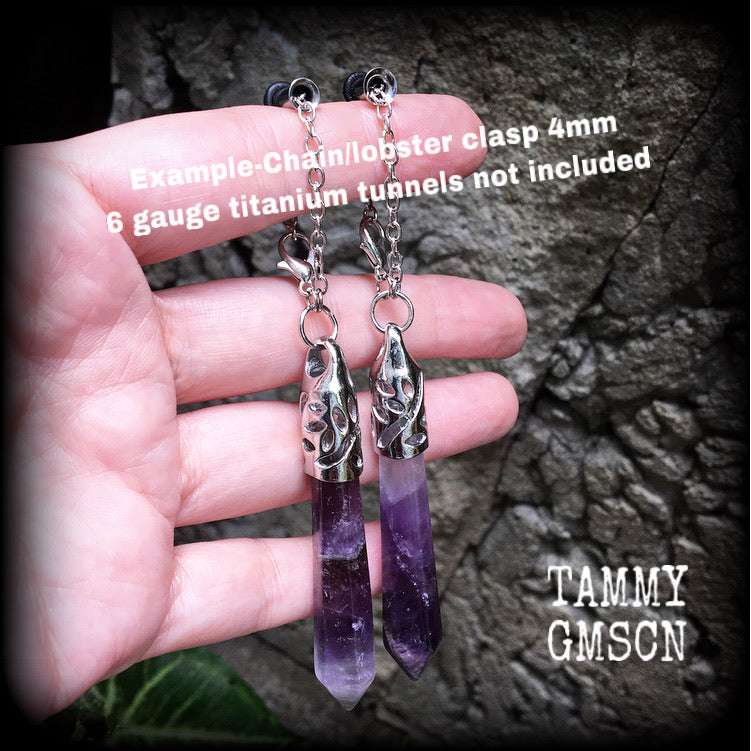 Amethyst earrings-Gemstone tunnel dangles