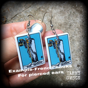 The Hermit Tarot card earrings Tarot cards Chiromancy Palmistry Tarot jewellery Occult jewellery Esoteric jewelry Pierced ears Stretched lobes
