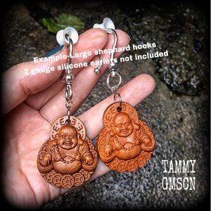 Carved wood Buddha earrings