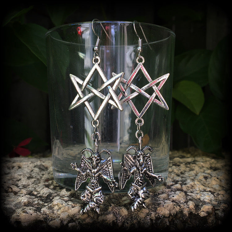 Baphomet earrings-Unicursal hexagram earrings