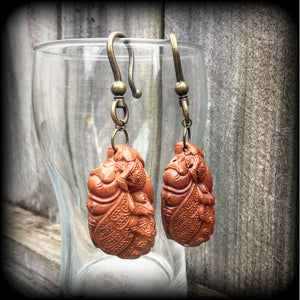 Cicada earrings-Carved wood ear hangers