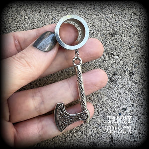 Single Viking axe tunnel earring