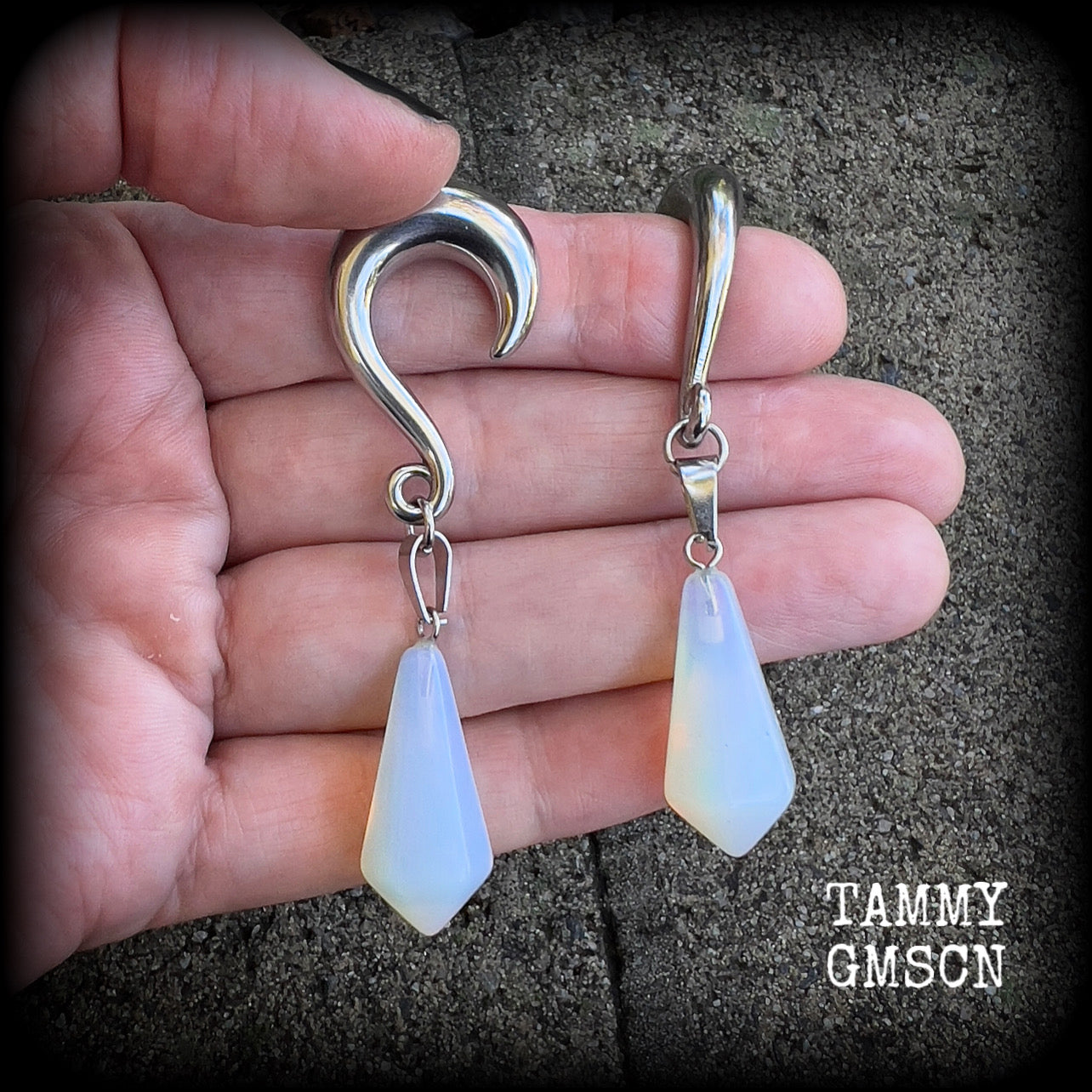 Opalite gauged earrings