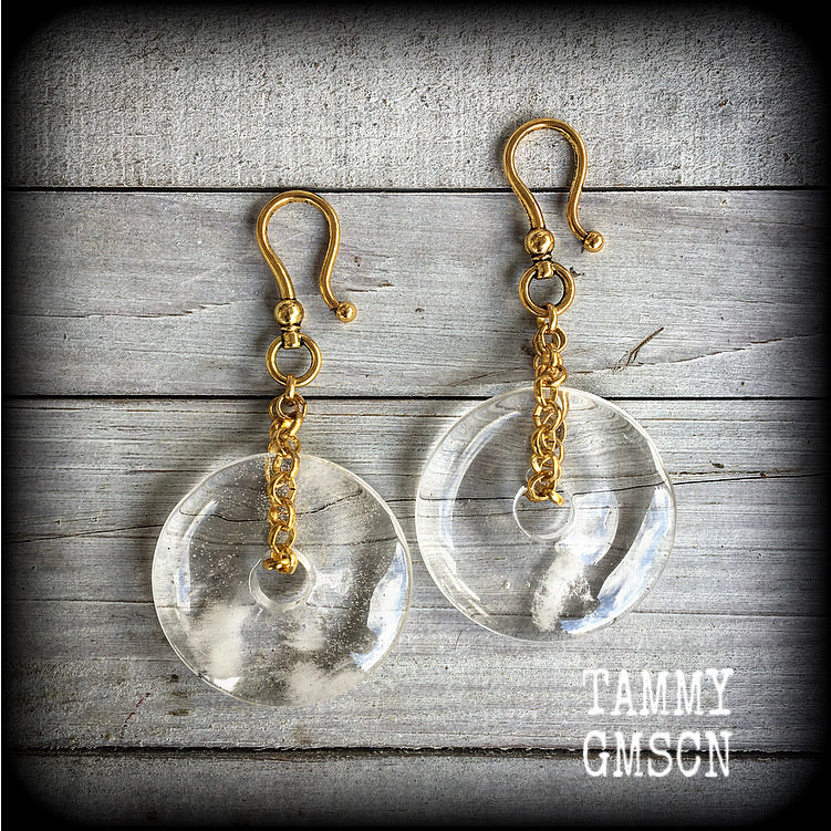 Clear quartz earrings-Ear hangers